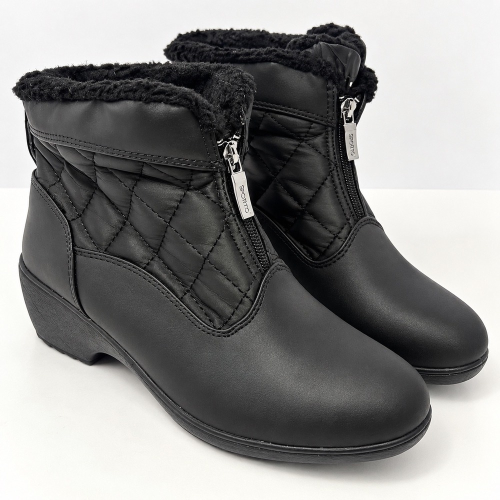 Sporto Zelda Black Waterproof Quilted Faux Fur Lined Ankle Boots Womens 6M